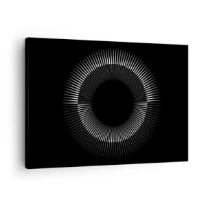 Tablou pe pânză Canvas - Cerc grafic cu raze în alb și negru - 70x50cm - Soarele Negru - Decorațiune modernă pentru perete pentru living și dormitor ARTTOR
