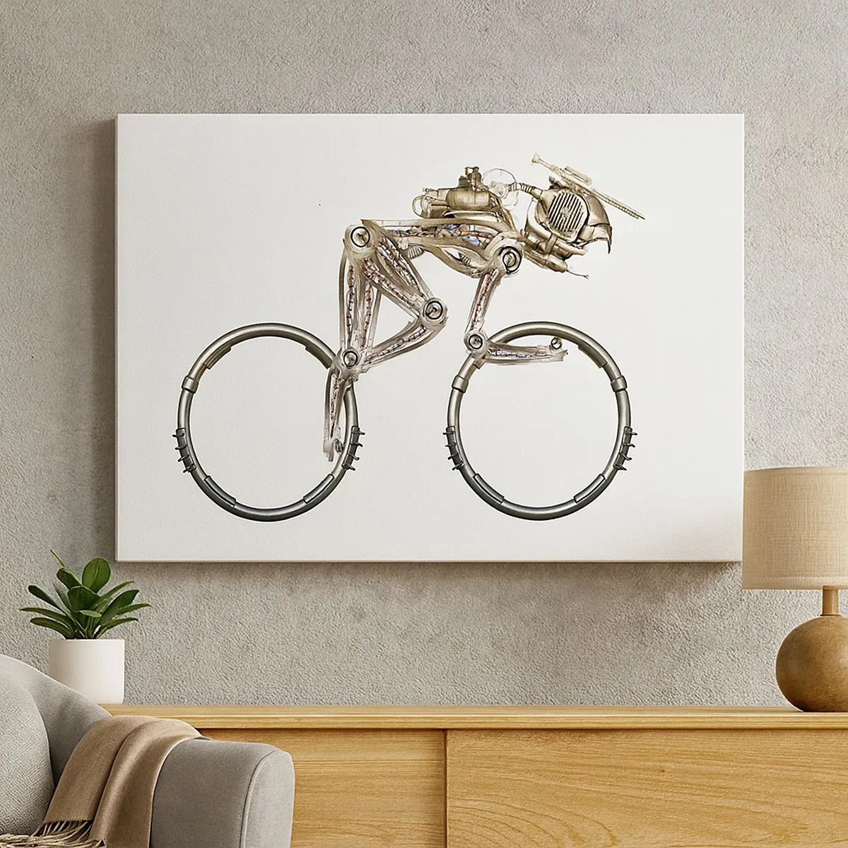 Tablou pe pânză Canvas - bicicletă mecanică cu un design futurist - 70x50cm - O mașină grozavă - Decorațiune modernă pentru perete pentru living și dormitor ARTTOR
