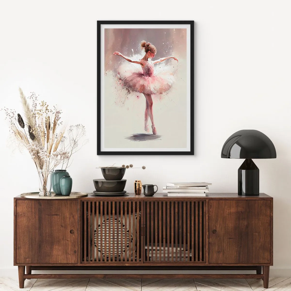 Poster în ramă neagră - Balerină în mișcare artistică - 50x70cm - Ca o pasăre tânără - Decorațiune modernă pentru perete pentru living și dormitor ARTTOR