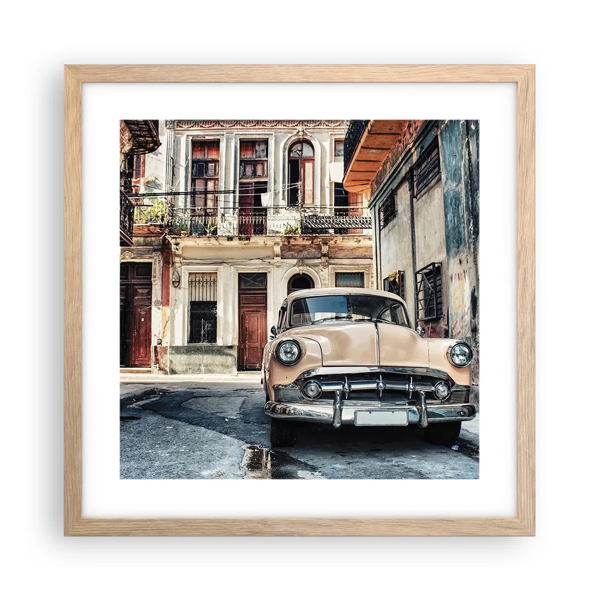 Poster în ramă de stejar deschis - O siestă în Havana - 40x40 cm