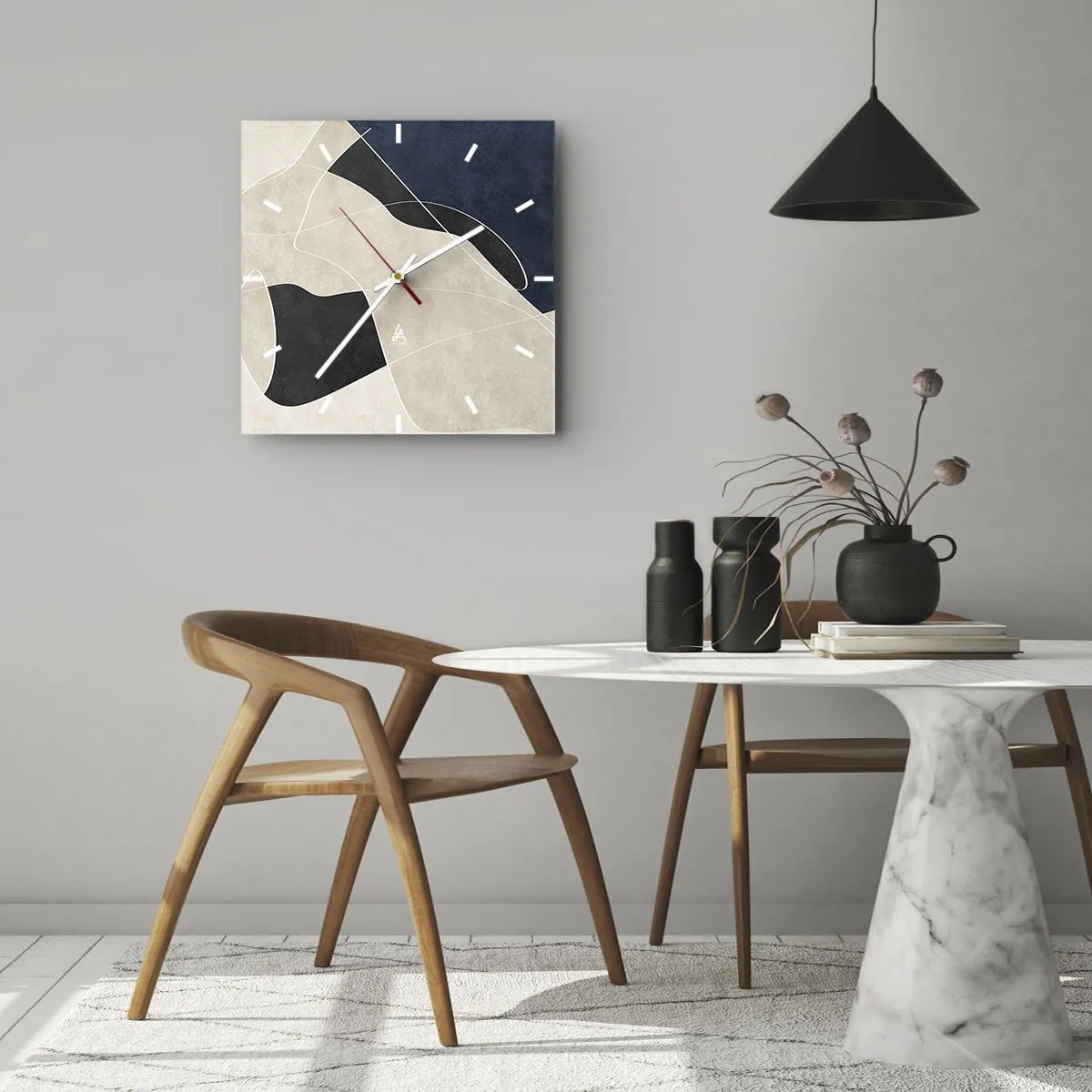 Ceas de perete - Ceas pe sticlă - Compoziție abstractă - contrast de culori - 40x40 cm