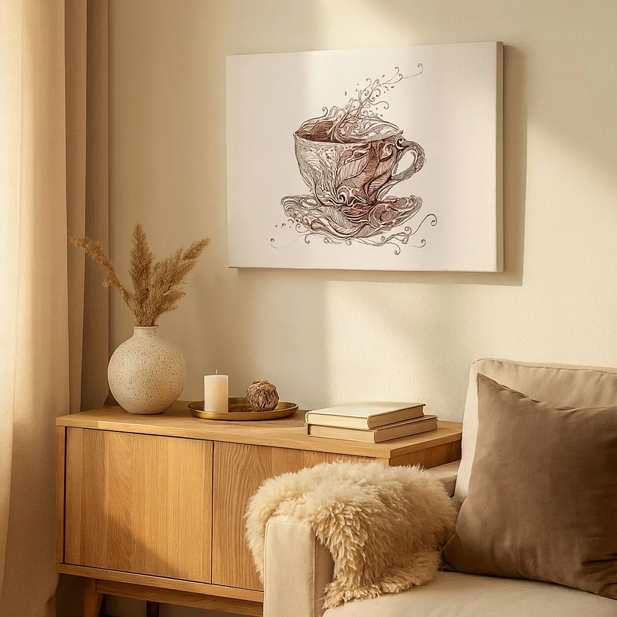 Tablou pe pânză Canvas - Ceașcă de cafea decorativă cu model artistic - 70x50cm - Ceaiul este bun pentru orice - Decorațiune modernă pentru perete pentru living și dormitor ARTTOR