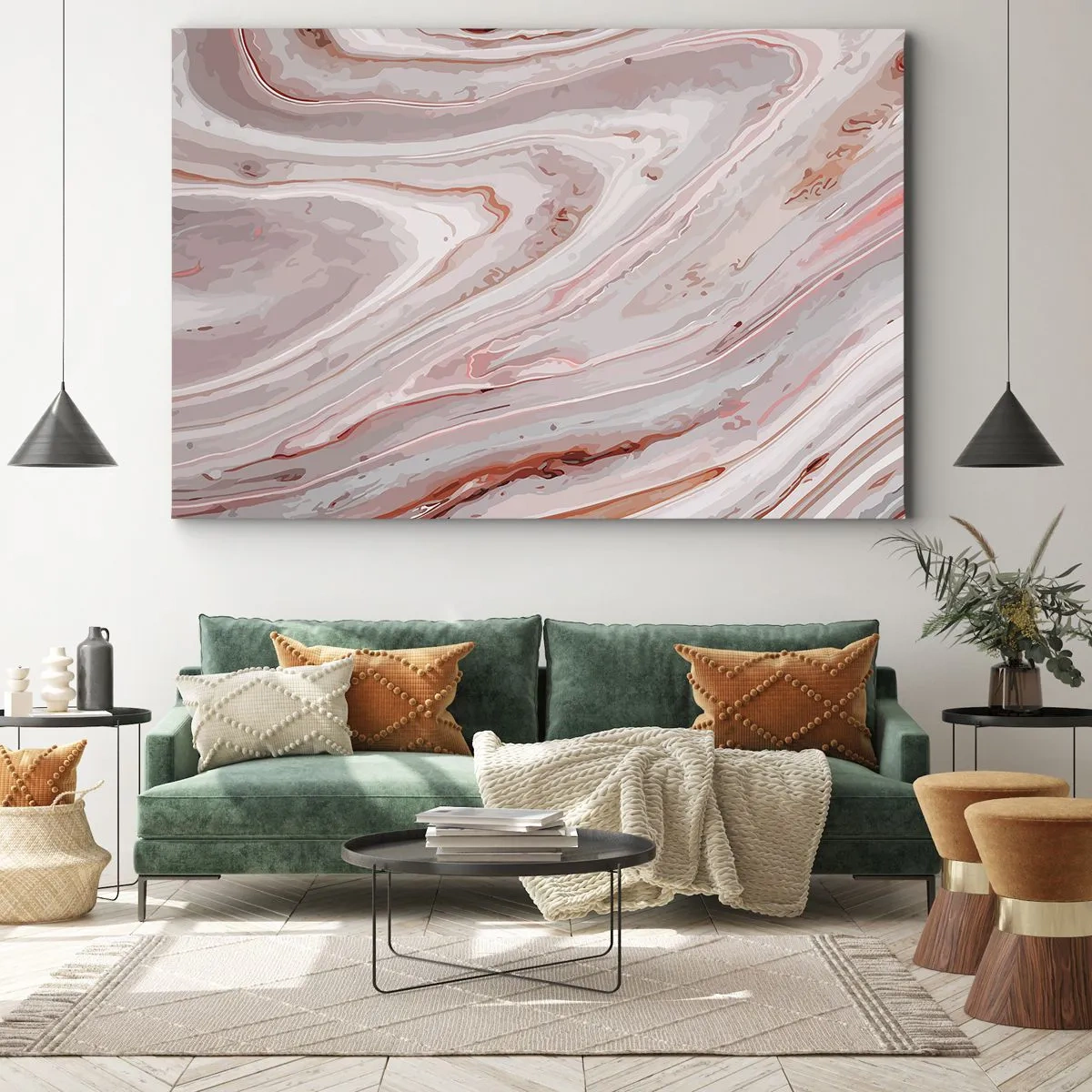 Tablou pe pânză Canvas - Valuri abstracte în nuanțe delicate de roz și bej - 70x50cm - Roz lichid - Decorațiune modernă pentru perete pentru living și dormitor ARTTOR