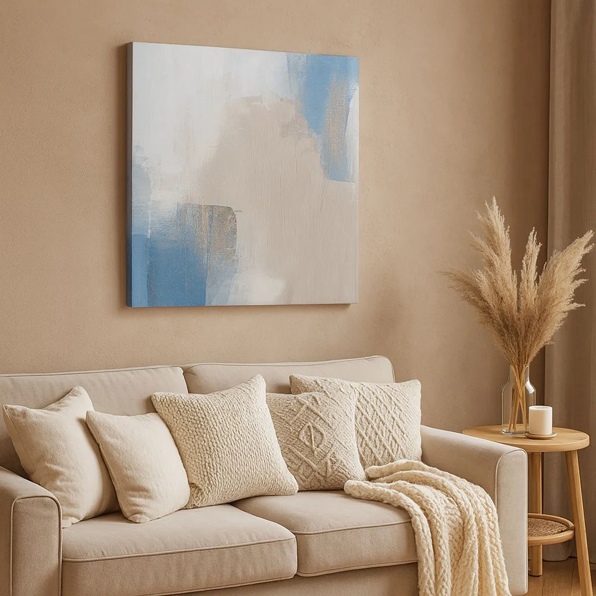 Tablou pe pânză - Abstracție roz în spatele unui voal de albastru - 30x30 cm