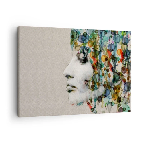 Tablou pe pânză Canvas - Profilul unei femei în culori de acuarelă pe un fundal abstract - 70x50cm - A ieșit din cenușiu - Decorațiune modernă pentru perete pentru living și dormitor ARTTOR