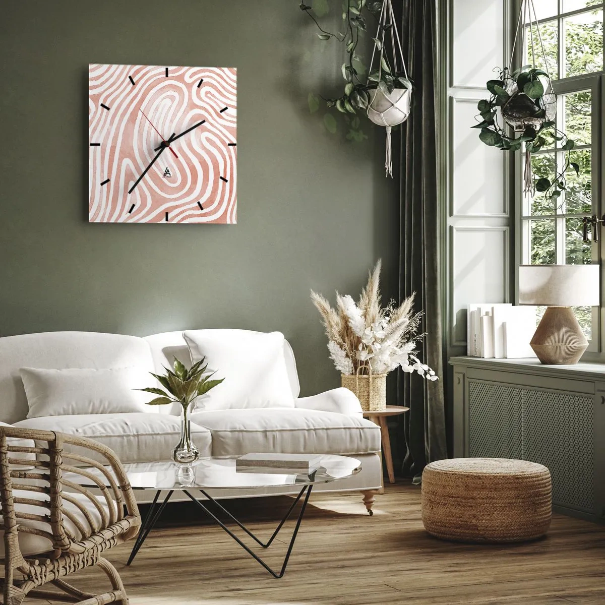 Ceas de perete - Ceas pe sticlă - Într-un labirint de coral - 30x30 cm