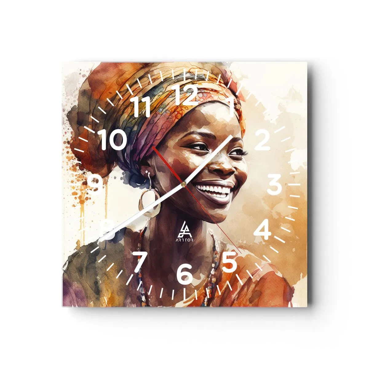 Ceas de perete - Ceas pe sticlă - Regina africană - 40x40 cm