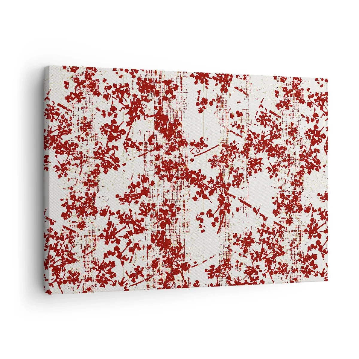 Tablou pe pânză Canvas - Flori roșii pe fundal alb într-un stil artistic - 70x50cm - Ca un percal vechi - Decorațiune modernă pentru perete pentru living și dormitor ARTTOR