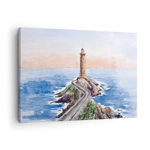 Tablou pe pânză Canvas - Un far pe un țărm stâncos - 70x50cm - Cu fața la mare - Decorațiune modernă pentru perete pentru living și dormitor ARTTOR