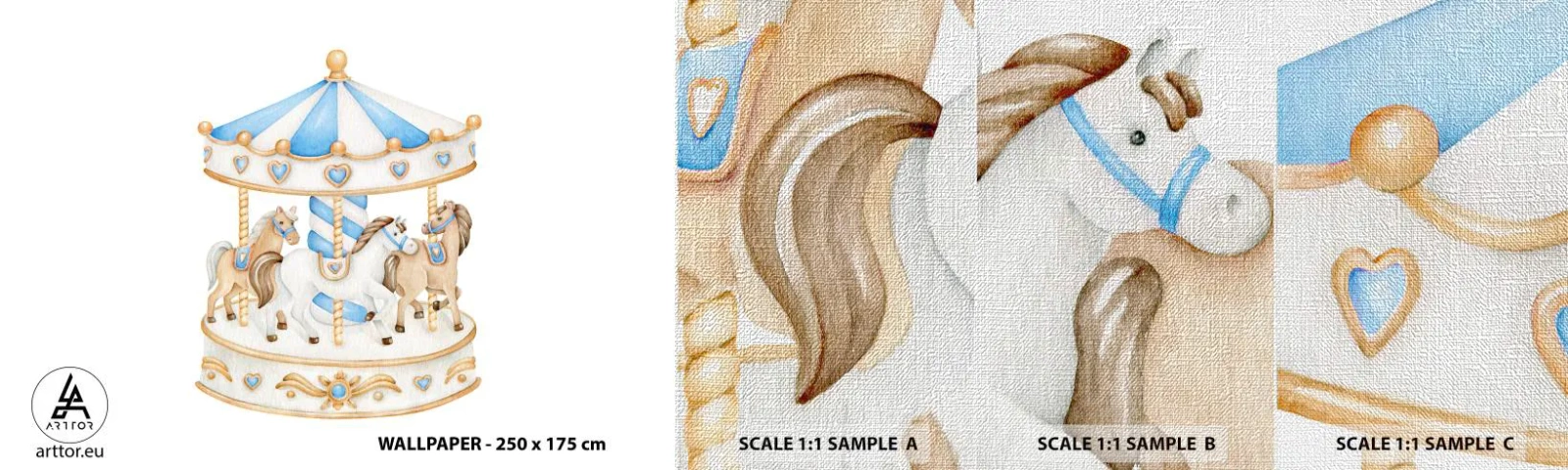 Mostră tapet Premium Canvas - Copilărie dulce - Cai, Carusele, Pentru copii - 100x30 cm