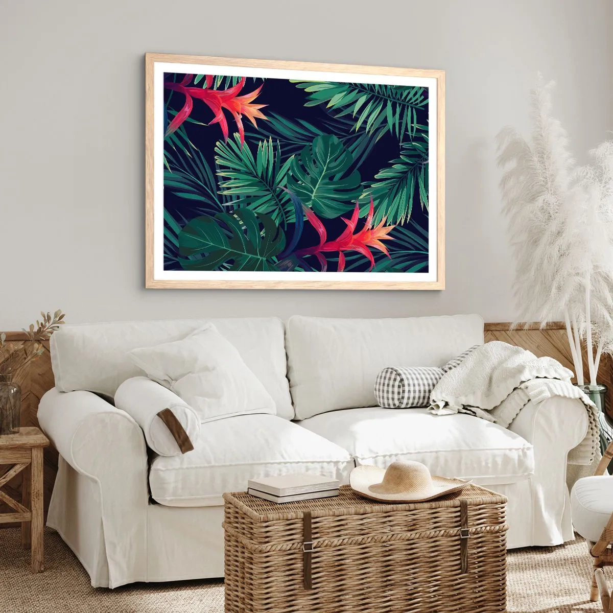 Poster în ramă de stejar deschis - Flacăra verde - 100x70 cm