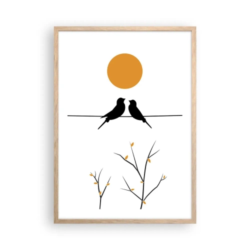 Poster în ramă de stejar deschis - Seară cu privighetori - 50x70 cm