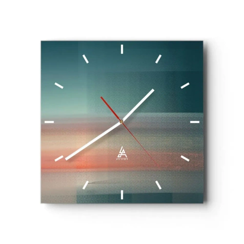 Ceas de perete - Ceas pe sticlă - Abstracție: unde de lumină - 40x40 cm
