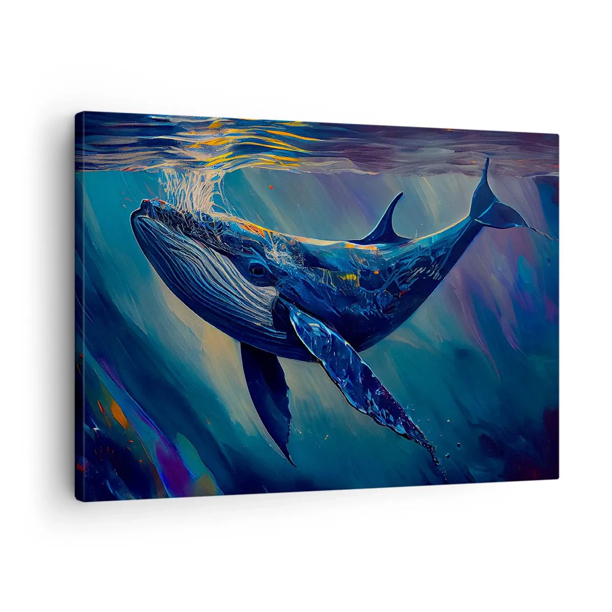 Tablou pe pânză Canvas - O balenă în adâncurile oceanului în culori luminoase - 70x50cm - Bun venit în lumea mea - Decorațiune modernă pentru perete pentru living și dormitor ARTTOR