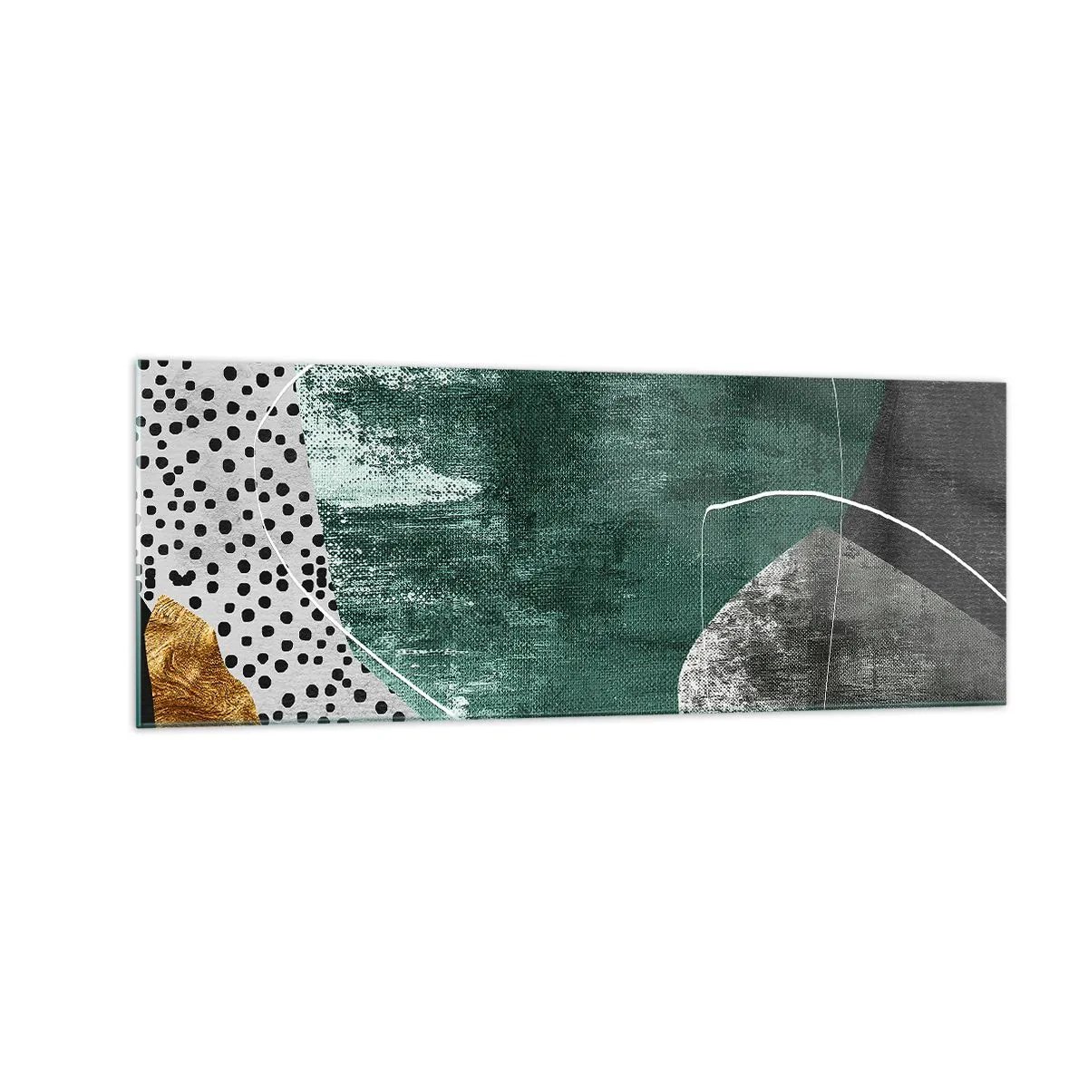 Tablou pe sticlă - Abstracție colorată cu fulgi de aur - 140x50 cm