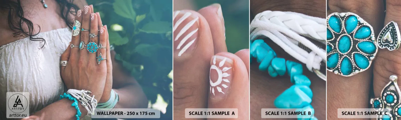 Mostră tapet autocolant Deluxe Sticker - Bine ați venit în centrul ființei - Femeie, Bijuterii, Boho - 100x30 cm