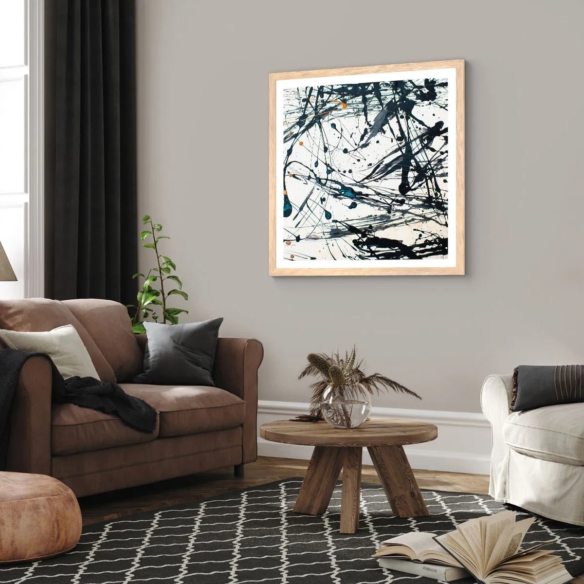 Poster în ramă de stejar deschis - Abstracție expresionistă - 60x60 cm