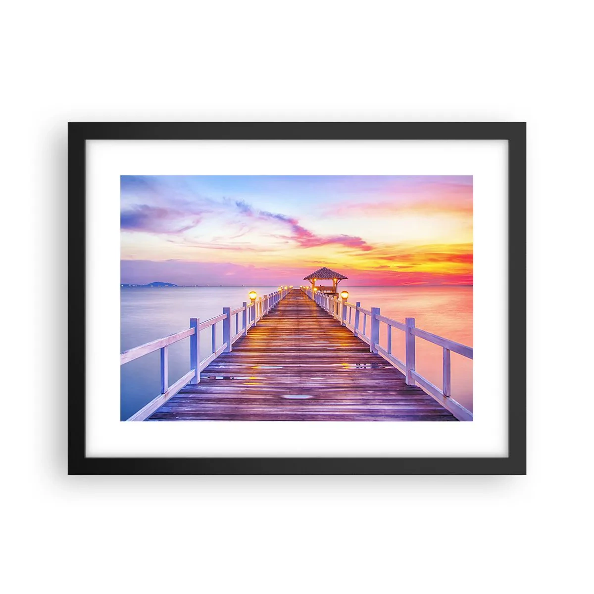 Poster în ramă neagră - Tăcerea serii în liliac-auriu - 40x30 cm