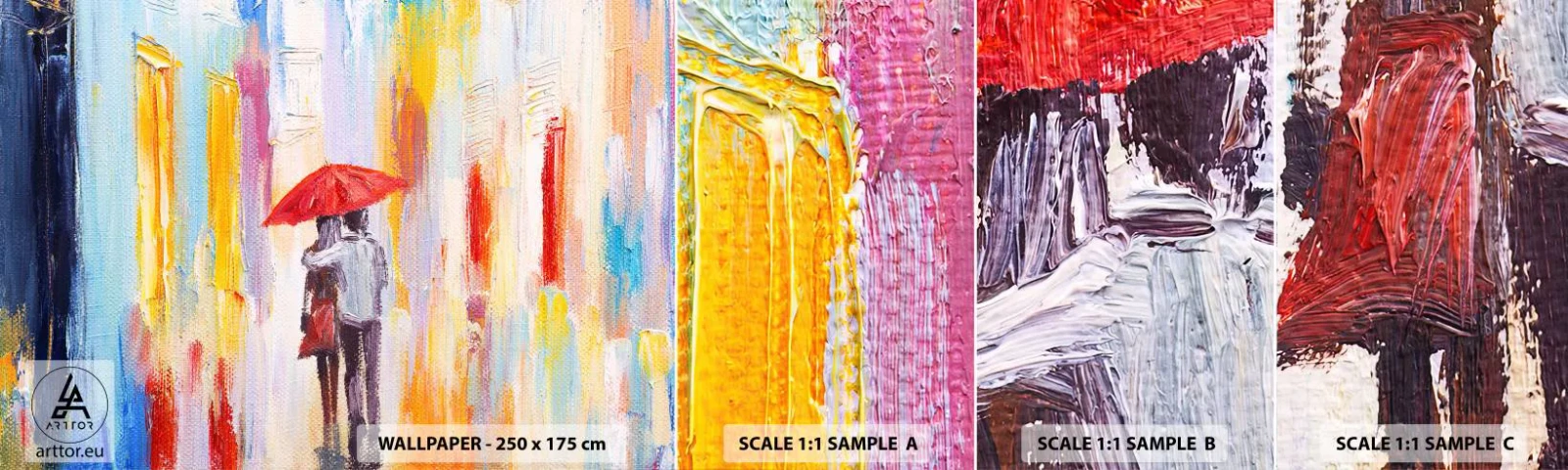 Mostră tapet autocolant Deluxe Sticker - Să plouă în continuare - Un cuplu de îndrăgostiți, oameni, Abstracția - 100x30 cm