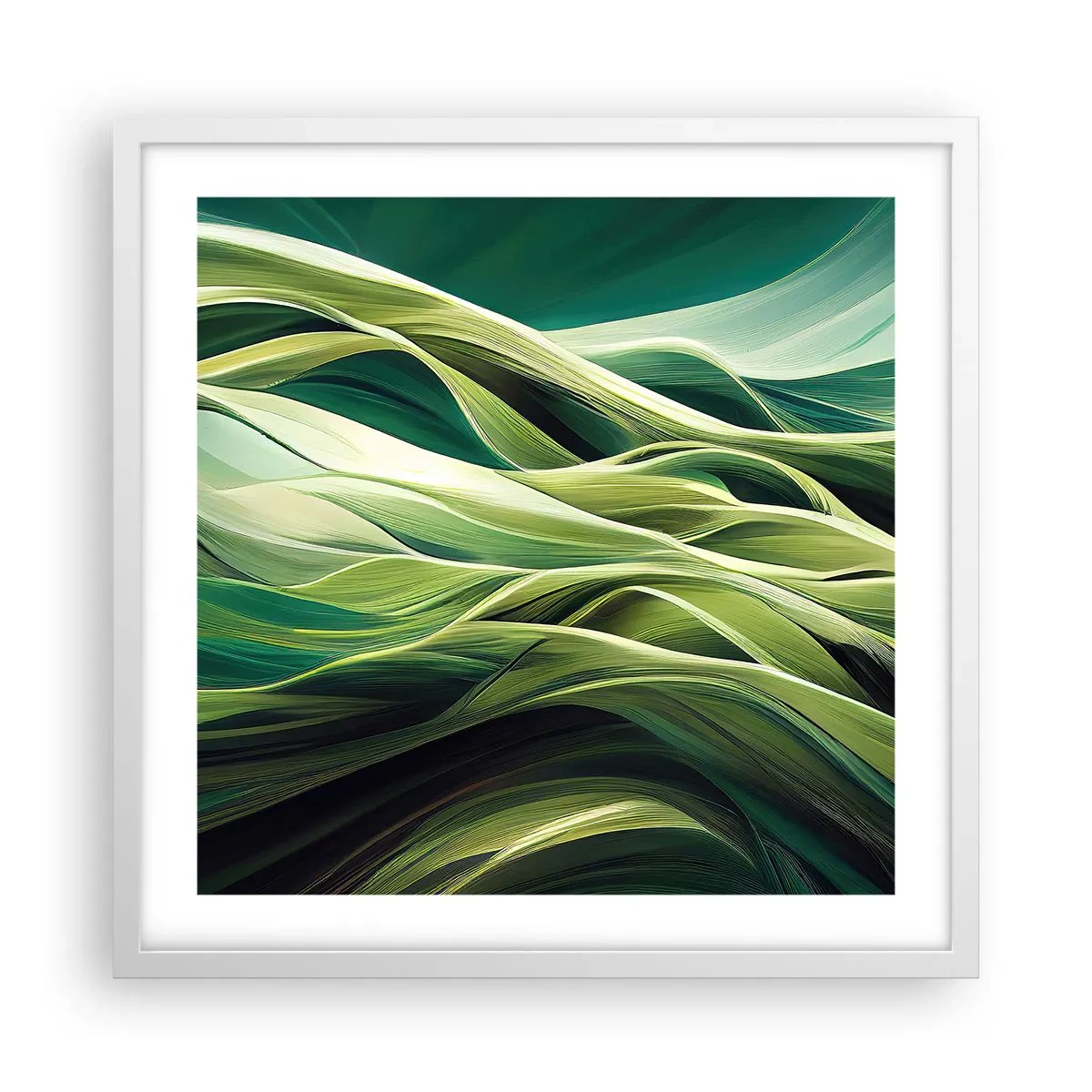 Poster în ramă albă - Un joc abstract de verde - 50x50 cm