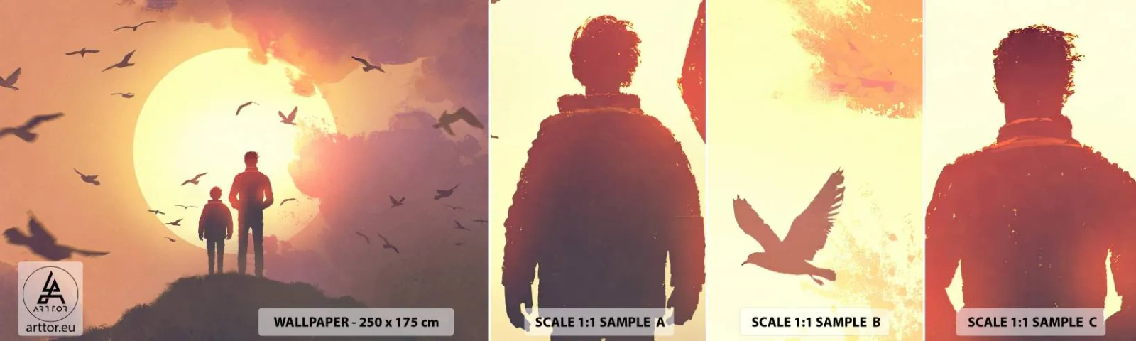 Mostră tapet autocolant Deluxe Sticker - Față în față cu soarele - Abstracția, Fantezie, Bucată - 100x30 cm