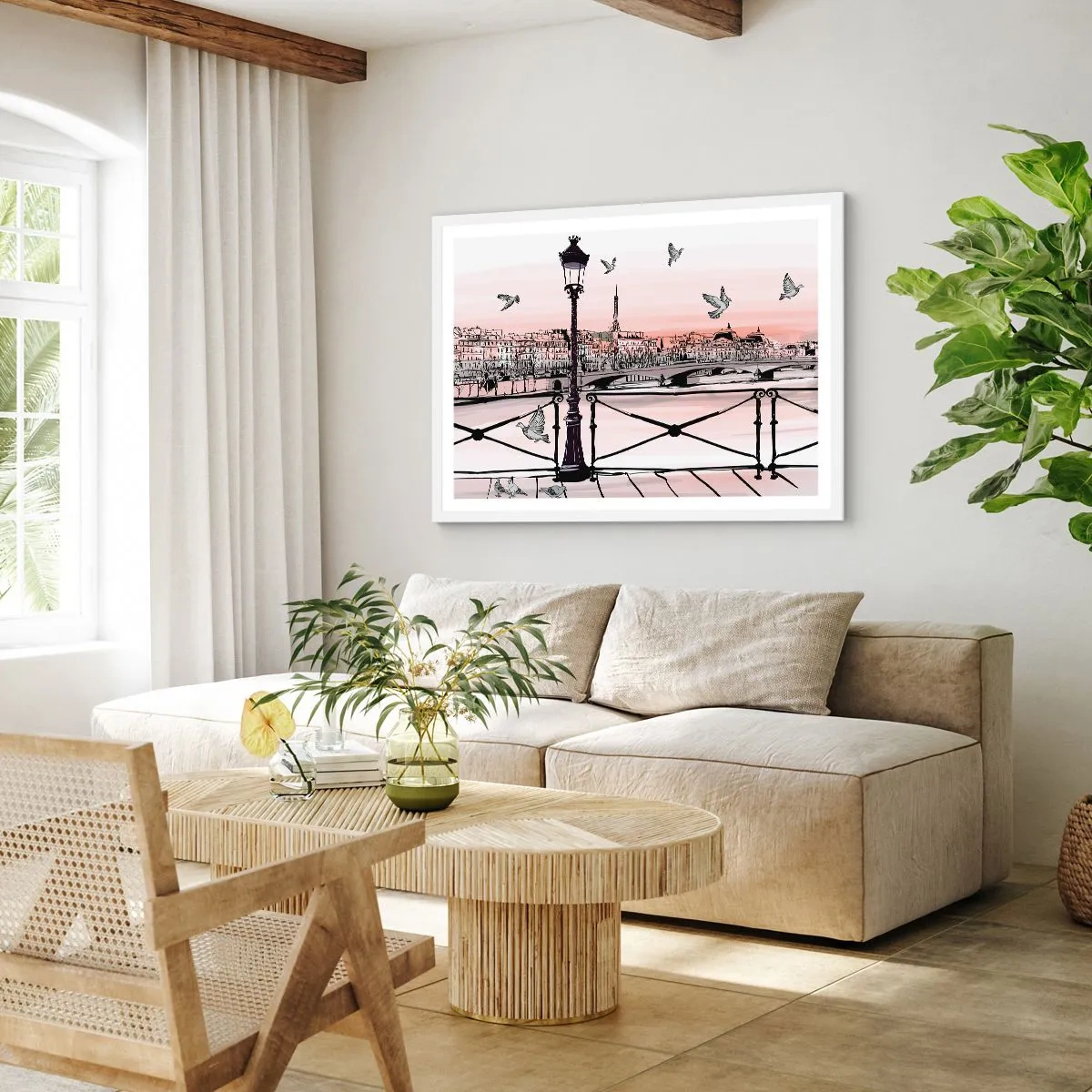 Poster în ramă albă - Deasupra acoperișurilor Parisului - 70x50 cm