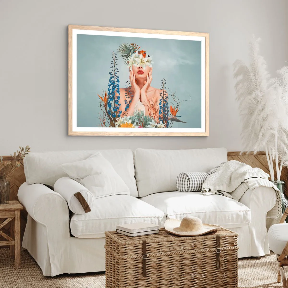 Poster în ramă de stejar deschis - Femeia floare - 70x50 cm