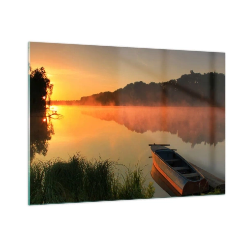 Tablou pe sticlă - Răsăritul soarelui peste apă ca un strat de oglindă - 100x70 cm