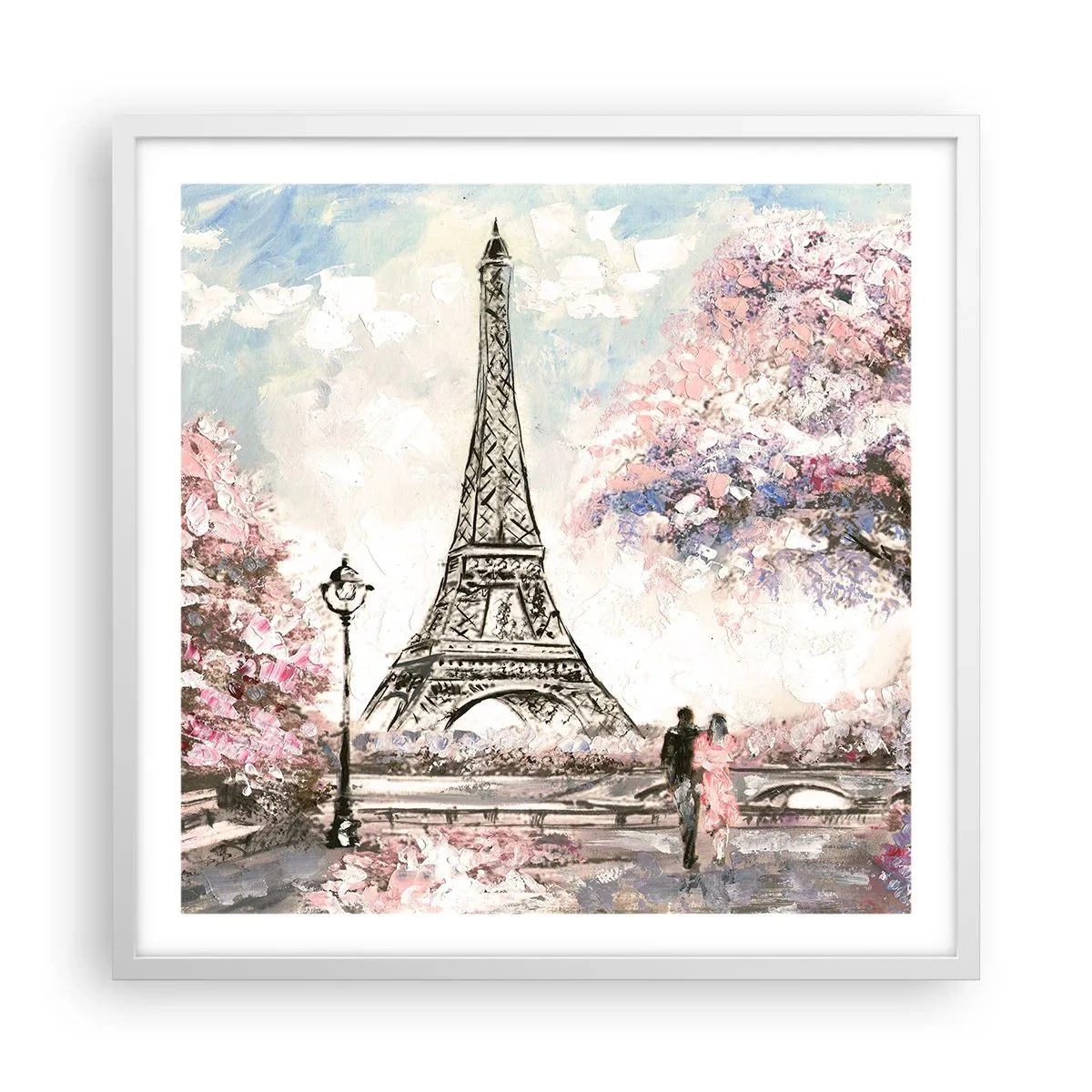 Poster în ramă albă - Plimbare în aprilie la Paris - 60x60 cm