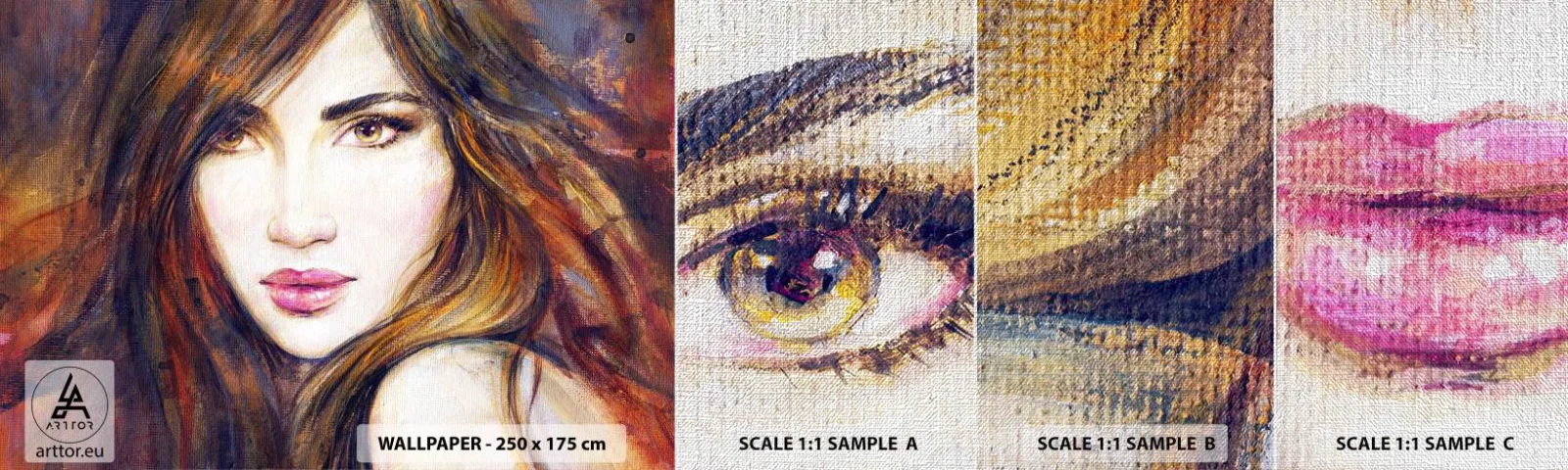 Mostră tapet Premium Canvas - Un bănuț pentru gândurile tale - Chipul de femeie, Portretul unei femei, Păr - 100x30 cm