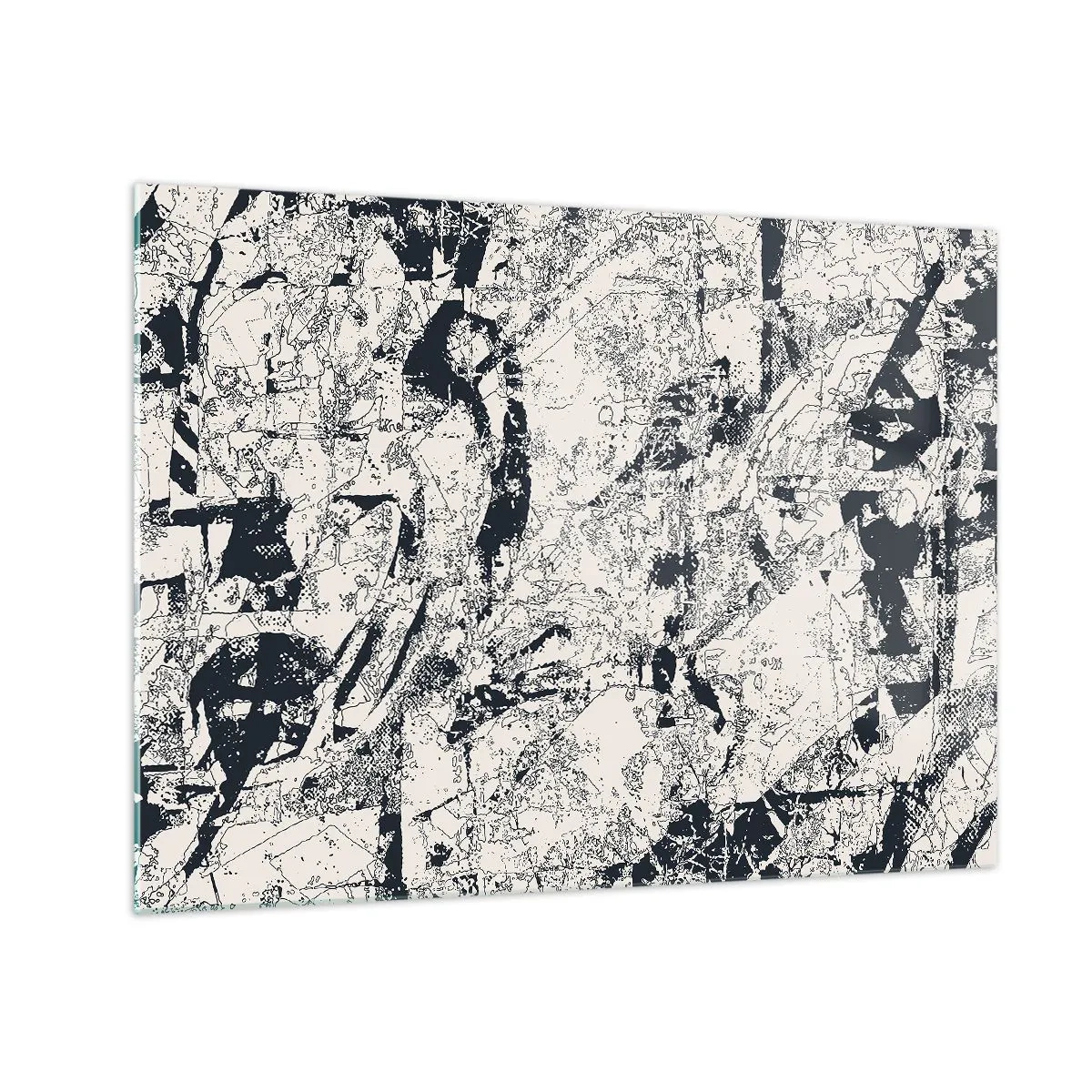 Tablou pe sticlă - Abstracție alb-negru cu linii și texturi dinamice - 70x50cm - Întrepătrunderea contrariilor - Decorațiune modernă pentru perete pentru living și dormitor ARTTOR