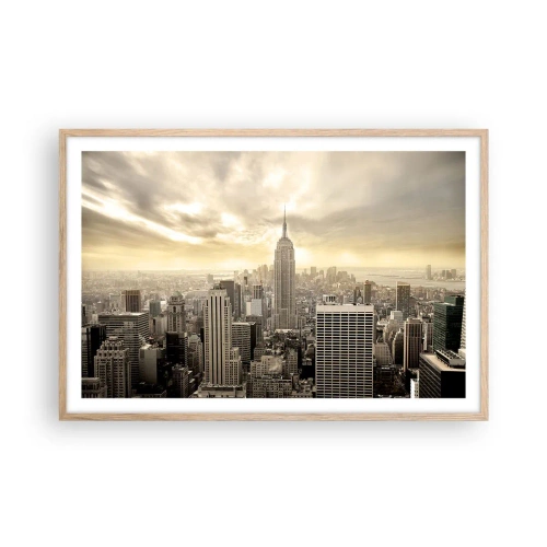 Poster în ramă de stejar deschis - New York țesut din gri - 91x61 cm