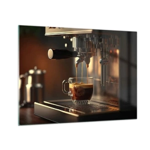 Tablou pe sticlă - Cafea espresso într-un pahar cu spumă - 70x50cm - Băutură senzuală - Decorațiune modernă pentru perete pentru living și dormitor ARTTOR