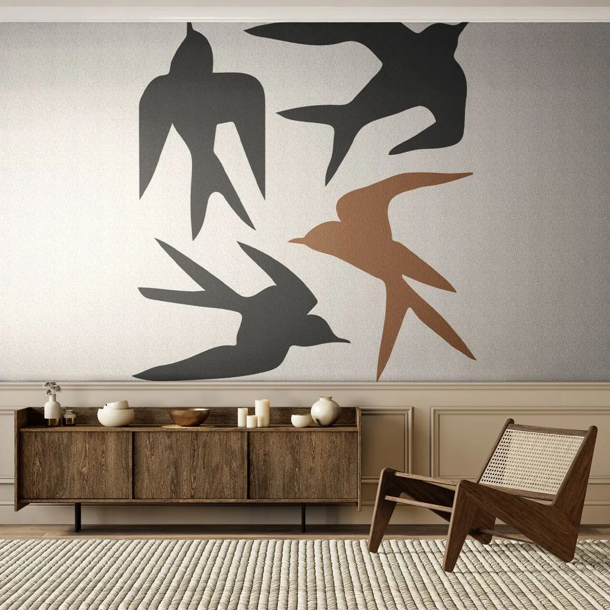 Tapet Premium Canvas - Jocurile rândunelelor - Boho, Păsări, Minimalism - 100x70 cm