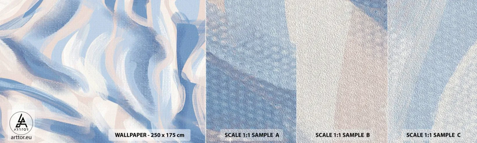 Mostră tapet Premium Sand - Undele albastre - Pastel, Minimalism, Bucată - 100x30 cm