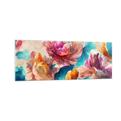 Tablou pe sticlă - Splendoarea colorată a buchetului de flori - 140x50 cm