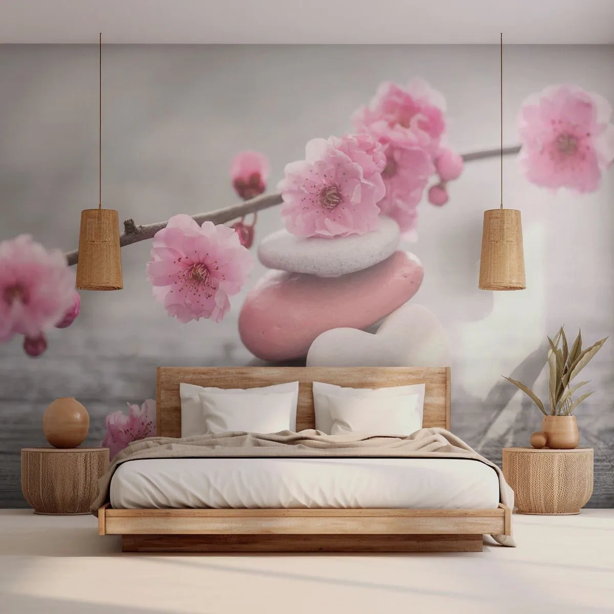 Tapet Autoadeziv Deluxe Sticker - Fericirea florilor de cireș - inima, Floare, Pietre - 250x175 cm