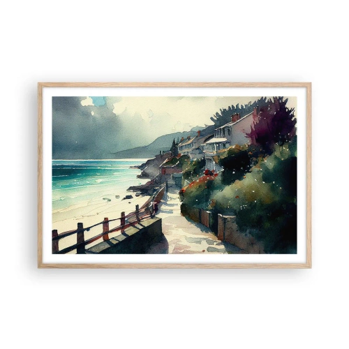 Poster în ramă de stejar deschis - Orășel mediteraneean - 91x61 cm