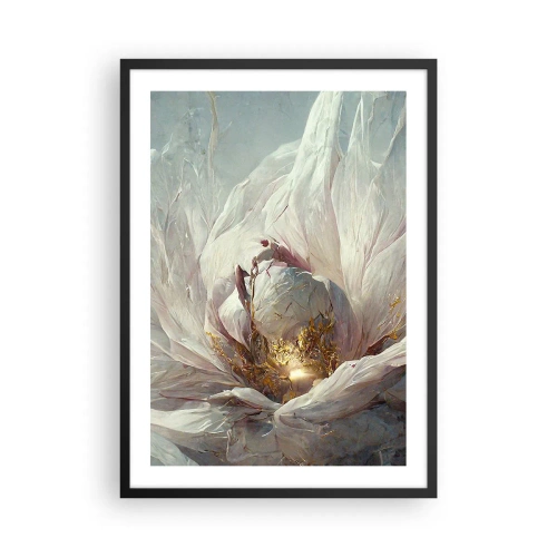 Poster în ramă neagră - O abstracție subtilă cu motiv floral în nuanțe delicate de alb și auriu. - 50x70cm - Înflorește o dată la o sută de ani - Decorațiune modernă pentru perete pentru living și dormitor ARTTOR