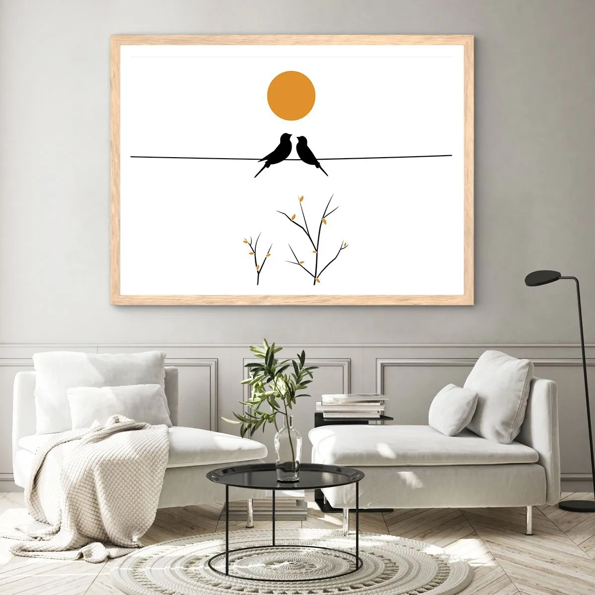 Poster în ramă de stejar deschis - Seară cu privighetori - 70x50 cm