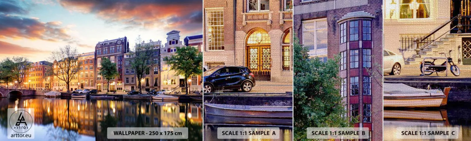 Mostră tapet Premium Canvas - Frumusețe olandeză sobră și calmă - Oraș, Arhitectură, Amsterdam - 100x30 cm