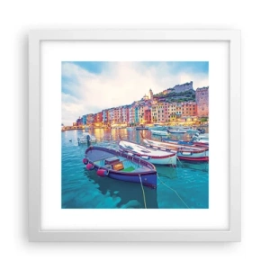 Poster în ramă albă - O seară plină de culoare în port - 30x30 cm