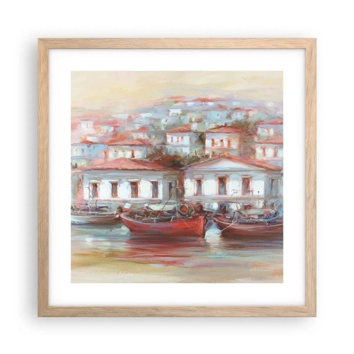 Poster în ramă de stejar deschis - Orășel fericit - 40x40 cm