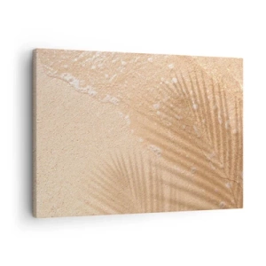 Tablou pe pânză Canvas - Umbra unui palmier pe nisip cu un model delicat de ondulații - 70x50cm - Umbra unei veri fierbinți - Decorațiune modernă pentru perete pentru living și dormitor ARTTOR