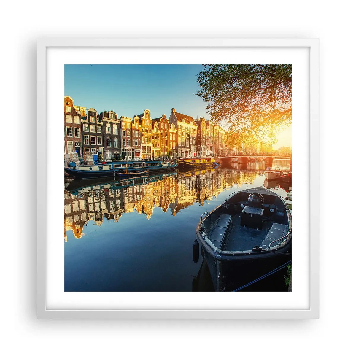 Poster în ramă albă - Dimineața în Amsterdam - 50x50 cm