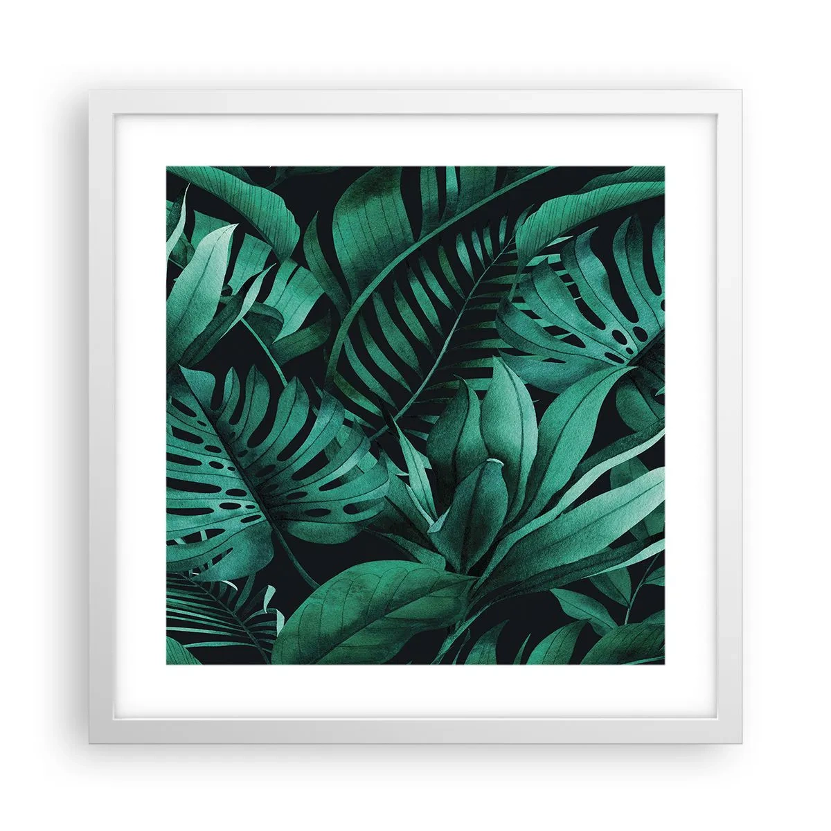 Poster în ramă albă - Profunzimea verdelui tropical - 40x40 cm