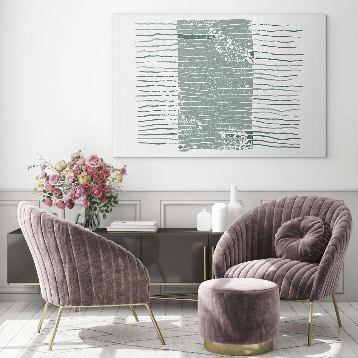 Tablou pe sticlă - Linii orizontale ale mării cu efect distressed creează o structură abstractă - 70x50cm - Abstracție marină - Decorațiune modernă pentru perete pentru living și dormitor ARTTOR