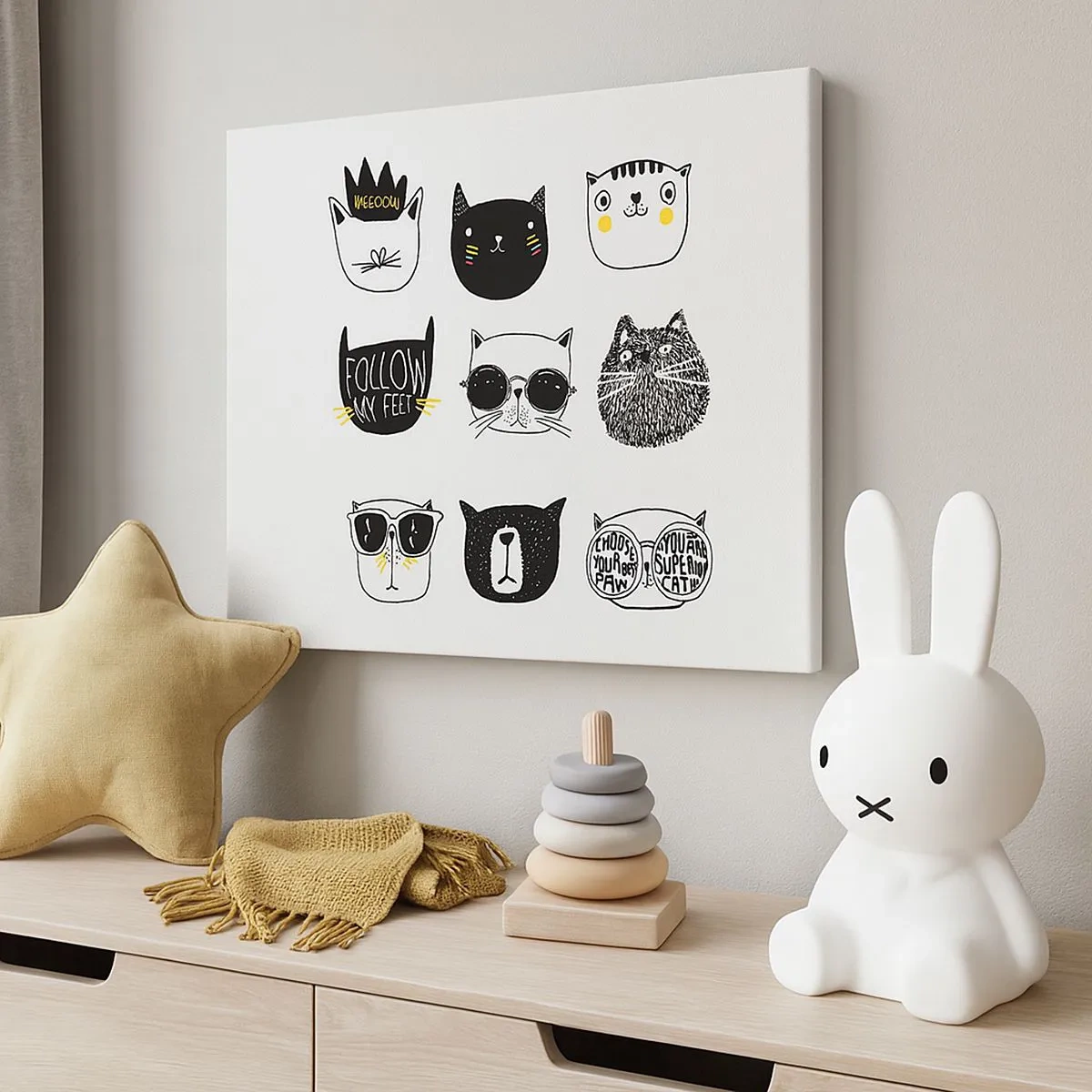 Tablou pe pânză Canvas - Ilustrații elegante de pisici într-un stil minimalist - 70x50cm - Fiecare este diferit - Decorațiune modernă pentru perete pentru living și dormitor ARTTOR