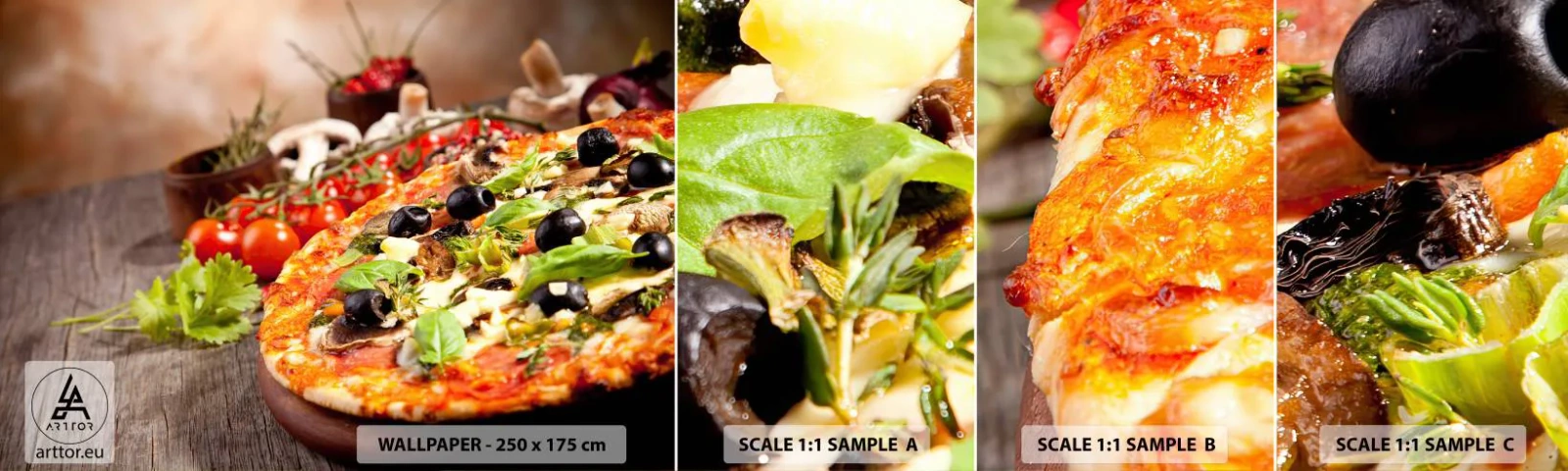 Mostră tapet autocolant Deluxe Sticker - Din ingredient teluric - Gastronomie, Pizza, Italia - 100x30 cm