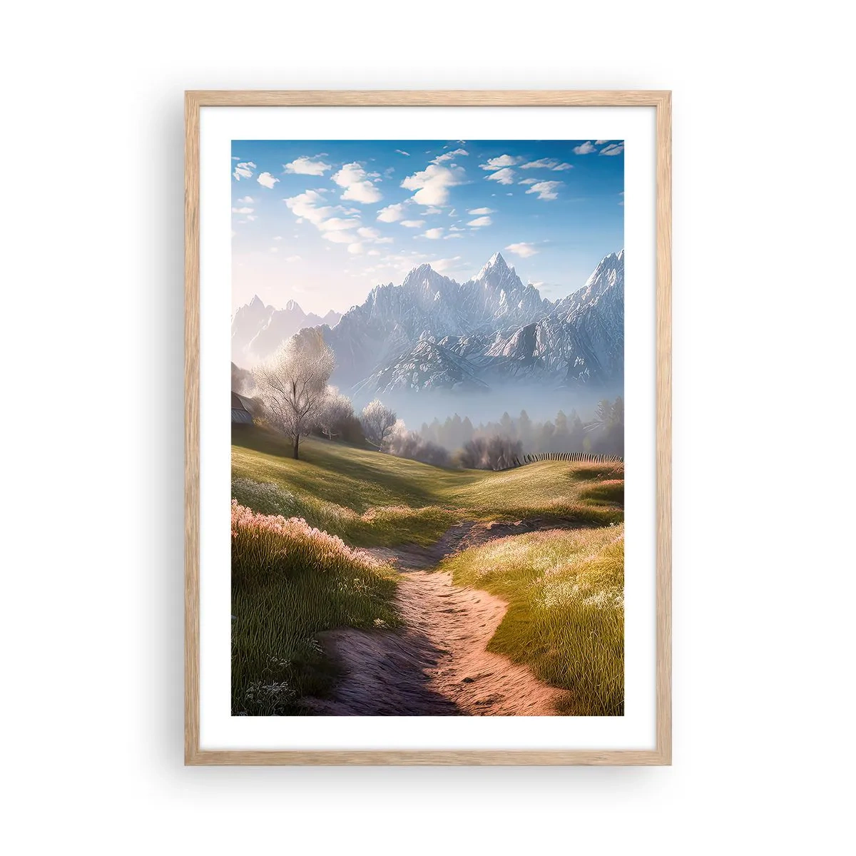 Poster în ramă de stejar deschis - Valea idilică - 50x70 cm